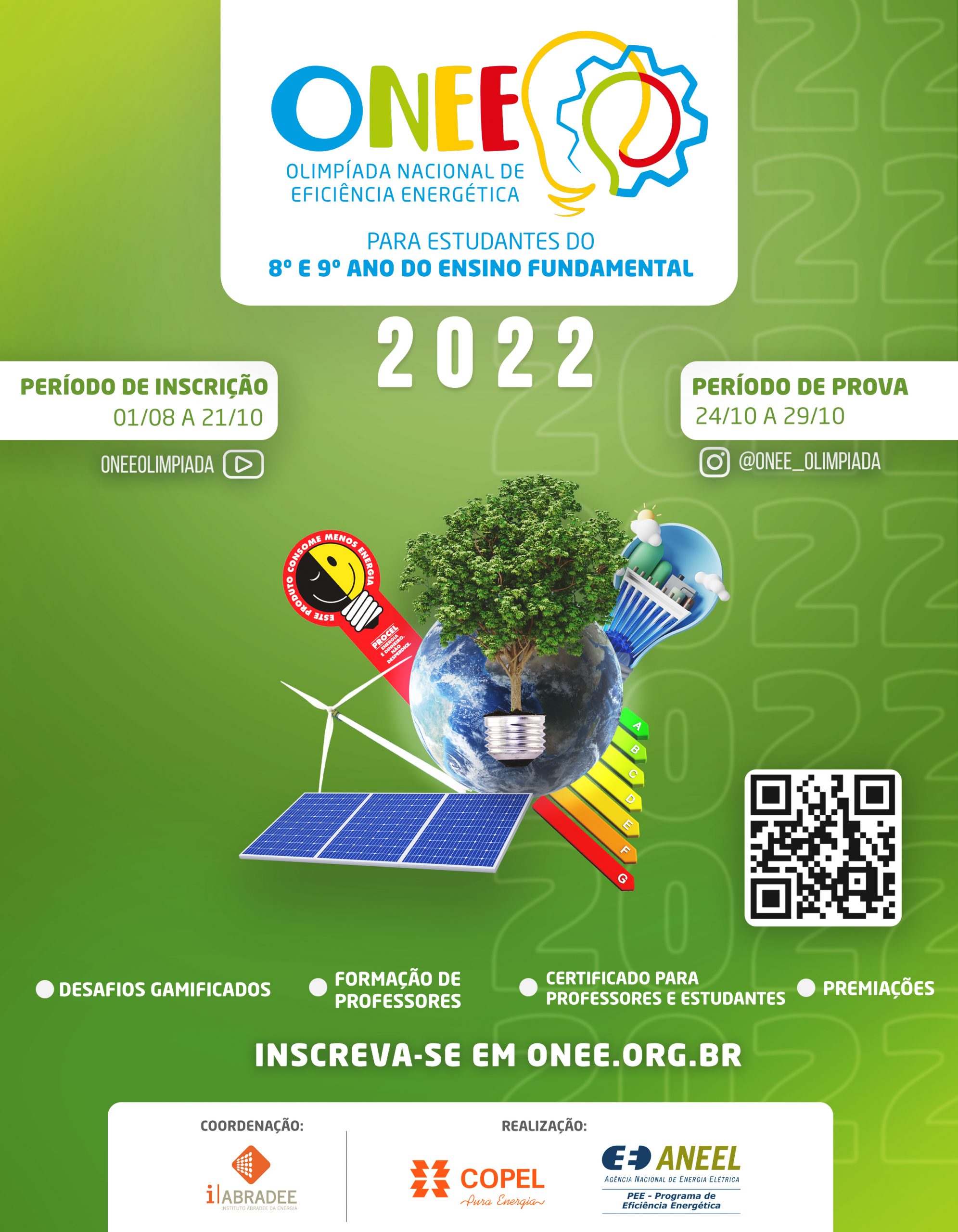 cartaz em tom verde para divulgação da olimíada nacional de eficiência energética