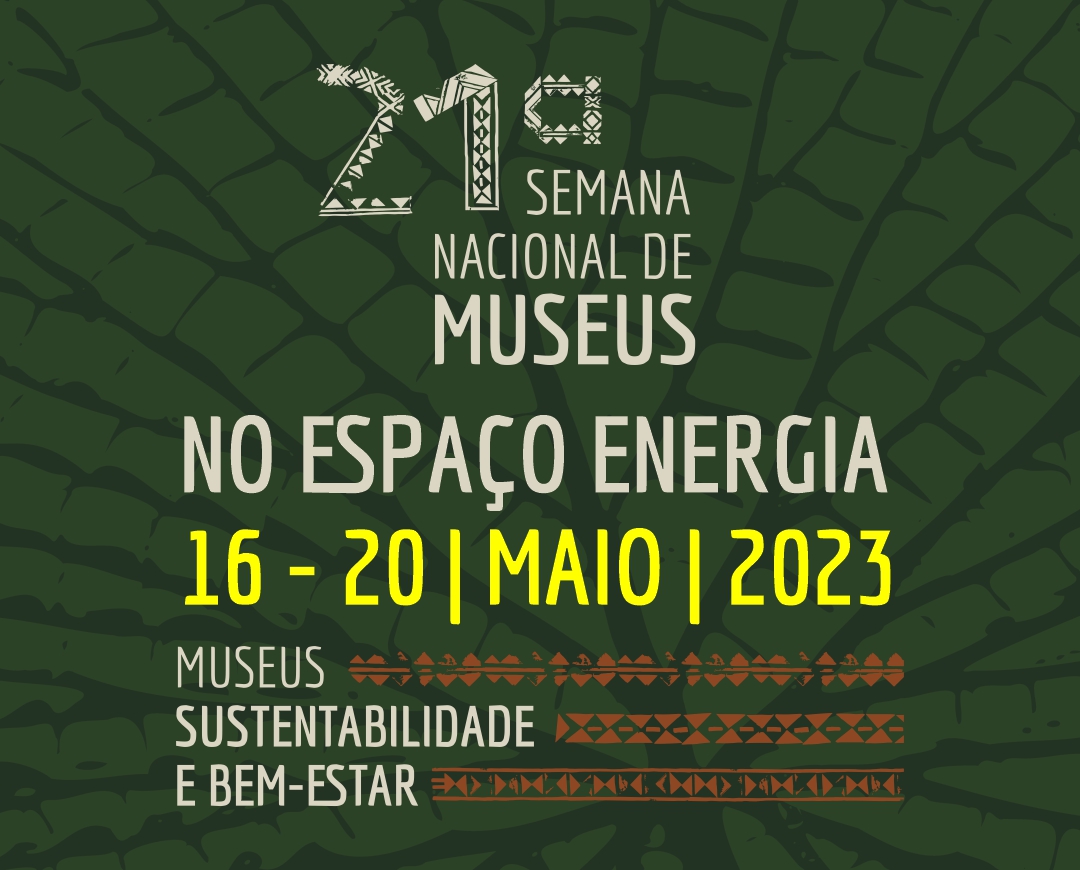 fundo verde escuro com o título e a data do evento lettering em estilo indígena à frente